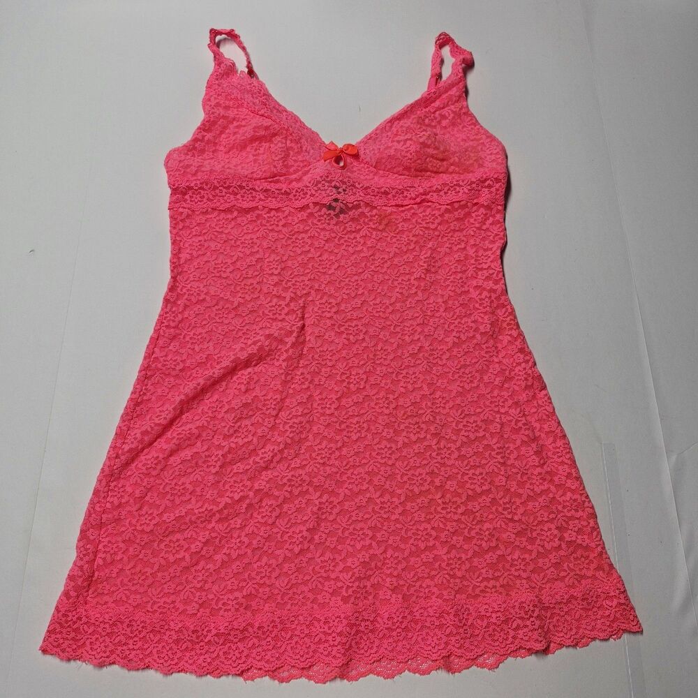 Victorias Secret Sexy Little Things Neon Hot Pink Sheer Lace Chemise Slip L Y2K